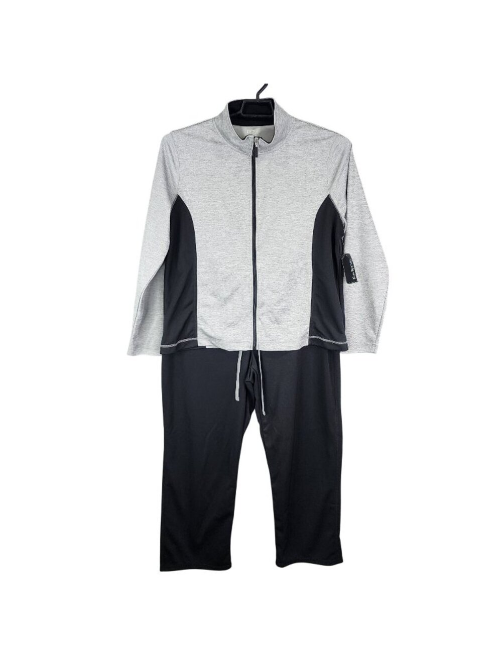 Womens Kim Rogers 2 Piece Jacket & Pants Track Suit Set Grey & Black Full Zip 1X
